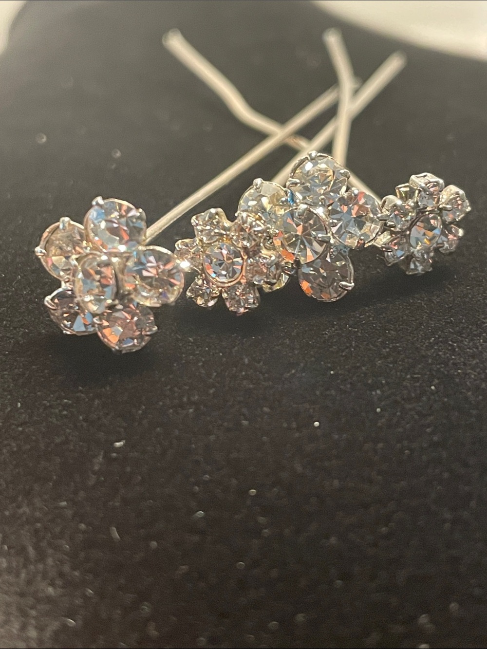 Crystal Flower Hair Pins - Silver Clear Rhinestone Accent